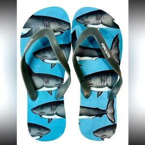 Beachcomber Blue Water Natural Rubber Flip Flops Sharks Mens Sz 7/Women Sz 8 NEW